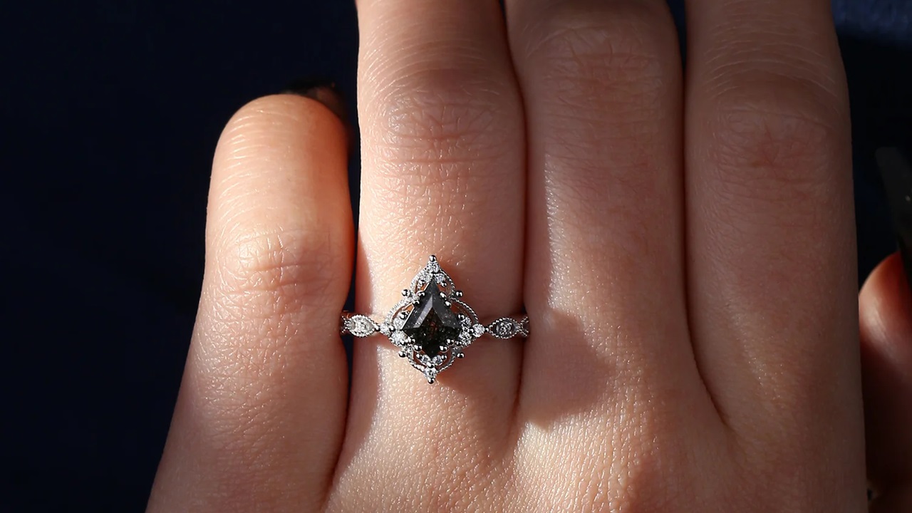 StarlandUS Crescent Moon Collection: Black Rutilated Quartz Rings for the Modern Bride